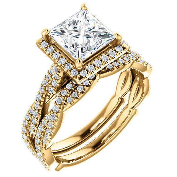 Princess cut Twisted Cathedral Halo Engagement Ring