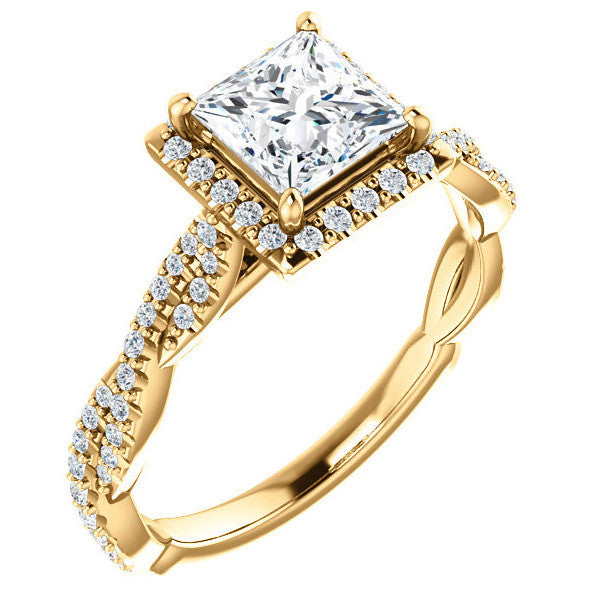 Princess cut Twisted Cathedral Halo Engagement Ring