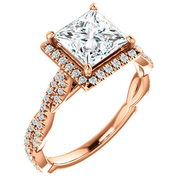 Princess cut Twisted Cathedral Halo Engagement Ring