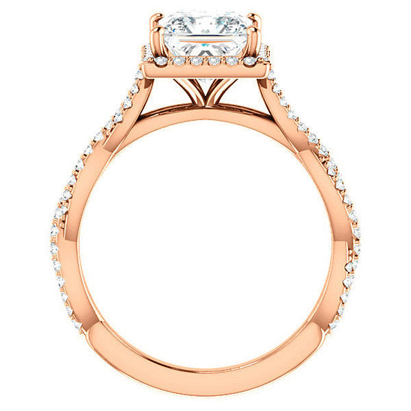 Princess cut Twisted Cathedral Halo Engagement Ring