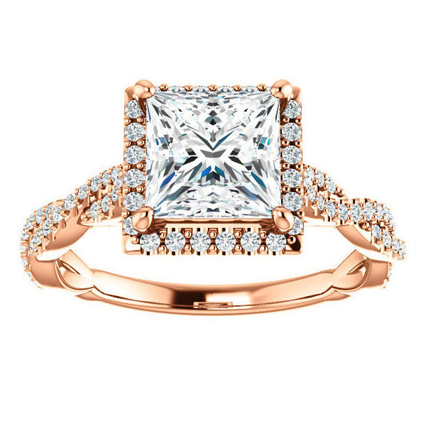 Princess cut Twisted Cathedral Halo Engagement Ring