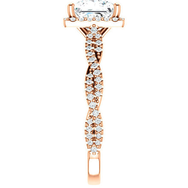 Princess cut Twisted Cathedral Halo Engagement Ring
