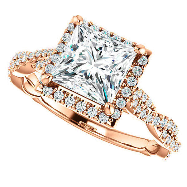 Princess cut Twisted Cathedral Halo Engagement Ring