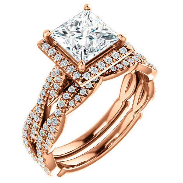 Princess cut Twisted Cathedral Halo Engagement Ring