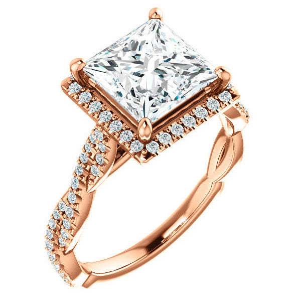 Princess cut Twisted Cathedral Halo Engagement Ring