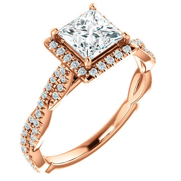 Princess cut Twisted Cathedral Halo Engagement Ring