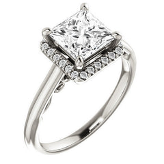 Princess Moissanite Halo Engagement Ring with Scroll