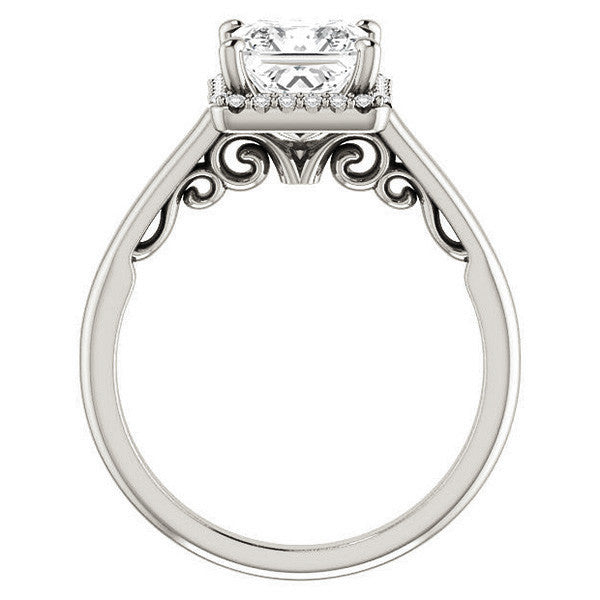 Princess Moissanite Halo Engagement Ring with Scroll