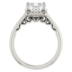 Princess Moissanite Halo Engagement Ring with Scroll