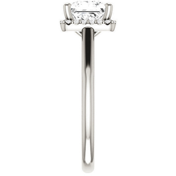 Princess Moissanite Halo Engagement Ring with Scroll