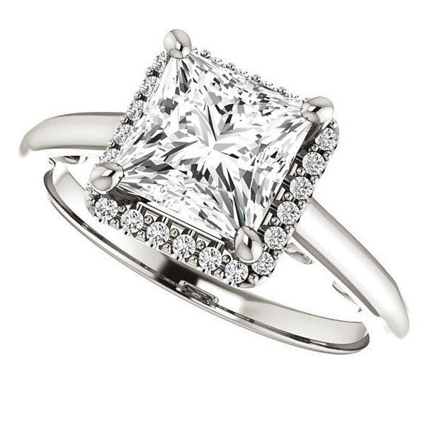 Princess Moissanite Halo Engagement Ring with Scroll