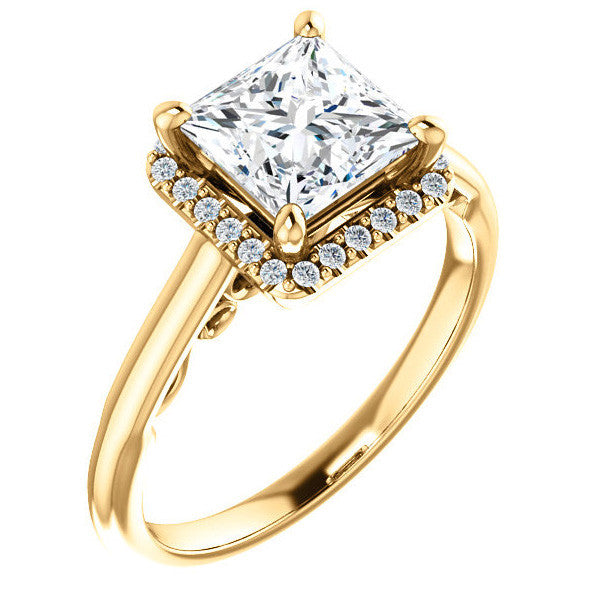 Princess Moissanite Halo Engagement Ring with Scroll