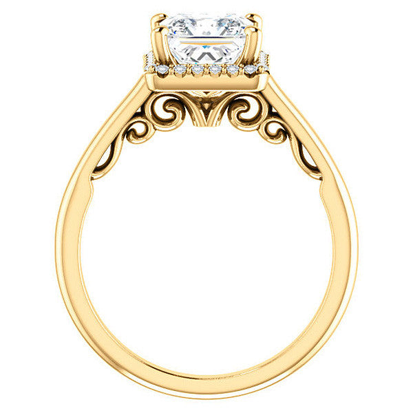 Princess Moissanite Halo Engagement Ring with Scroll