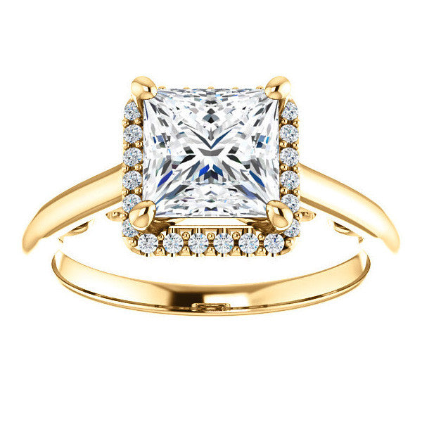 Princess Moissanite Halo Engagement Ring with Scroll