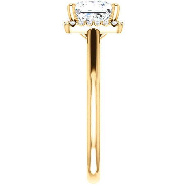 Princess Moissanite Halo Engagement Ring with Scroll