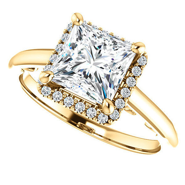 Princess Moissanite Halo Engagement Ring with Scroll