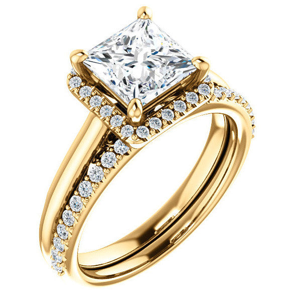 Princess Moissanite Halo Engagement Ring with Scroll