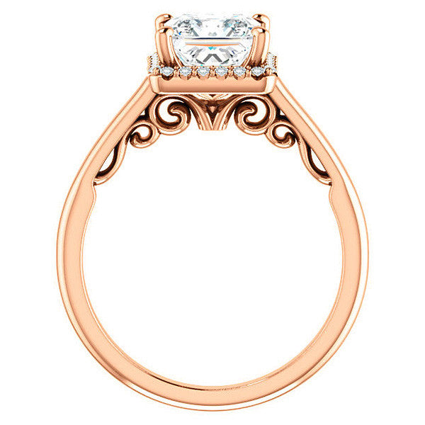Princess Moissanite Halo Engagement Ring with Scroll