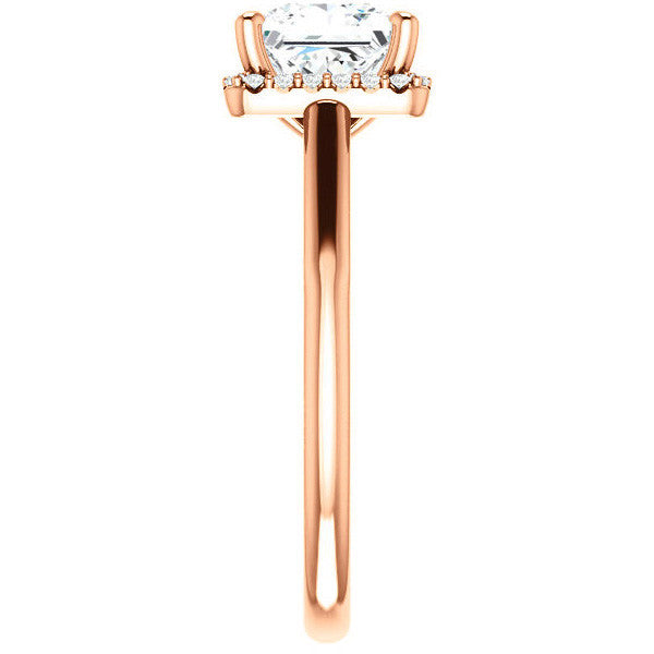 Princess Moissanite Halo Engagement Ring with Scroll