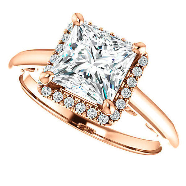 Princess Moissanite Halo Engagement Ring with Scroll