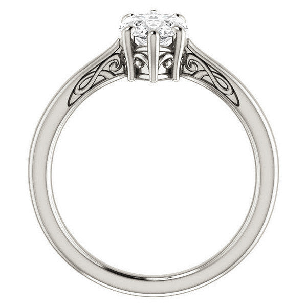 Marquise Moissanite Scroll Accented Solitaire Ring
