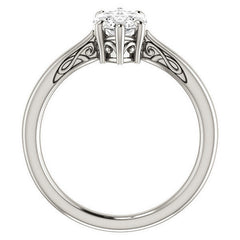 Marquise Moissanite Scroll Accented Solitaire Ring