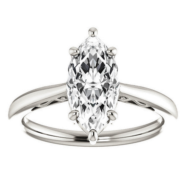 Marquise Moissanite Scroll Accented Solitaire Ring