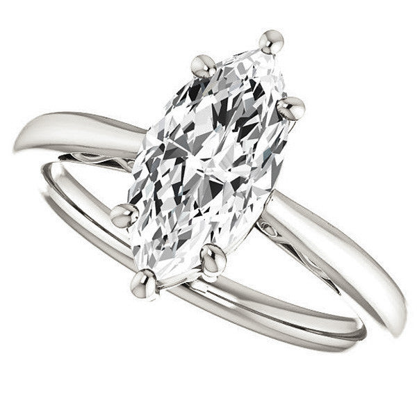 Marquise Moissanite Scroll Accented Solitaire Ring