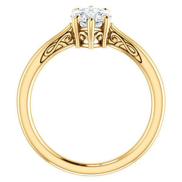Marquise Moissanite Scroll Accented Solitaire Ring