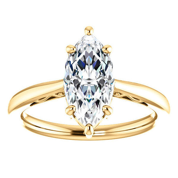 Marquise Moissanite Scroll Accented Solitaire Ring