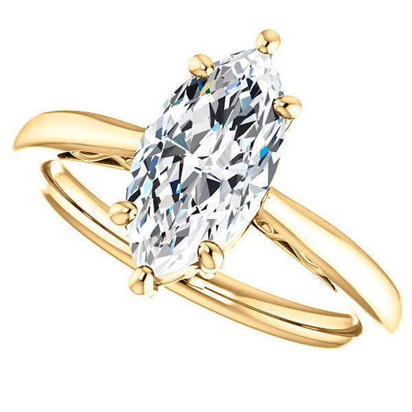 Marquise Moissanite Scroll Accented Solitaire Ring
