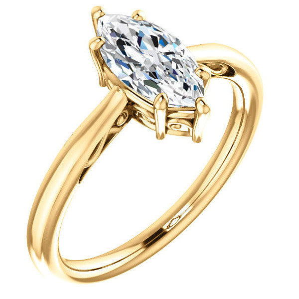 Marquise Moissanite Scroll Accented Solitaire Ring