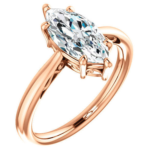 Marquise Moissanite Scroll Accented Solitaire Ring