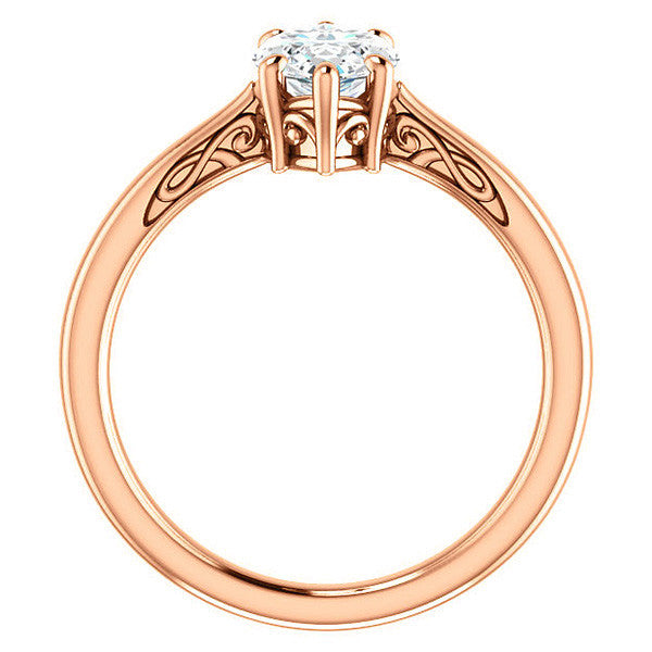 Marquise Moissanite Scroll Accented Solitaire Ring