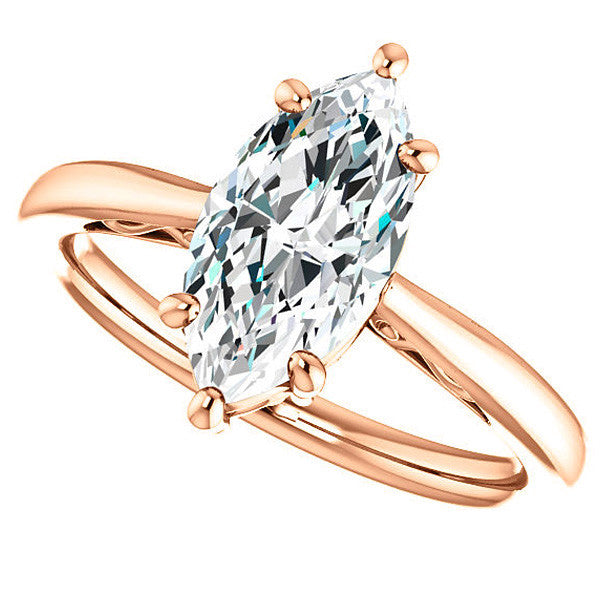 Marquise Moissanite Scroll Accented Solitaire Ring