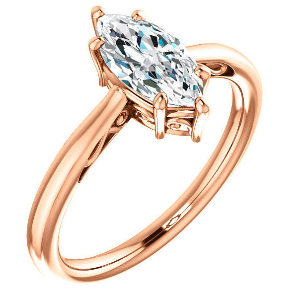 Marquise Moissanite Scroll Accented Solitaire Ring