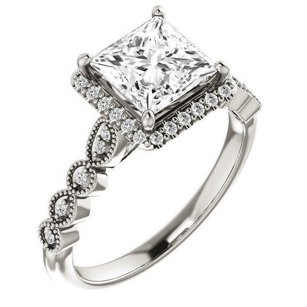 Princess cut Scalloped Halo Engagement Ring