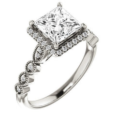 Princess cut Scalloped Halo Engagement Ring