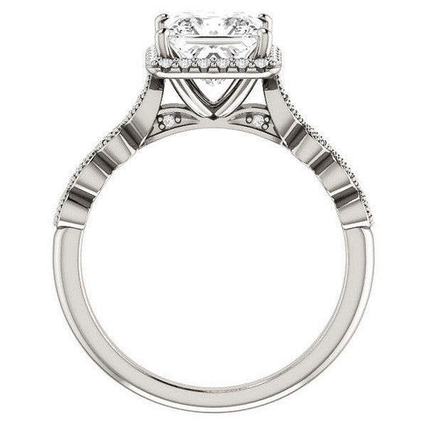 Princess cut Scalloped Halo Engagement Ring
