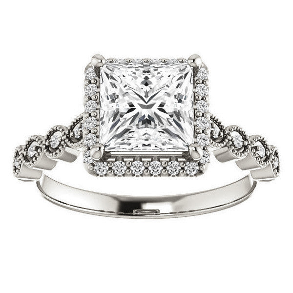 Princess cut Scalloped Halo Engagement Ring