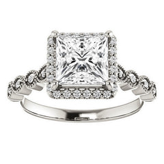 Princess cut Scalloped Halo Engagement Ring