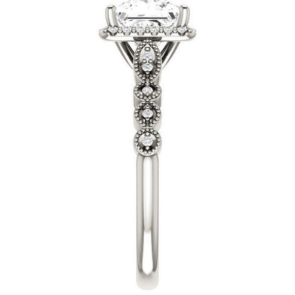Princess cut Scalloped Halo Engagement Ring
