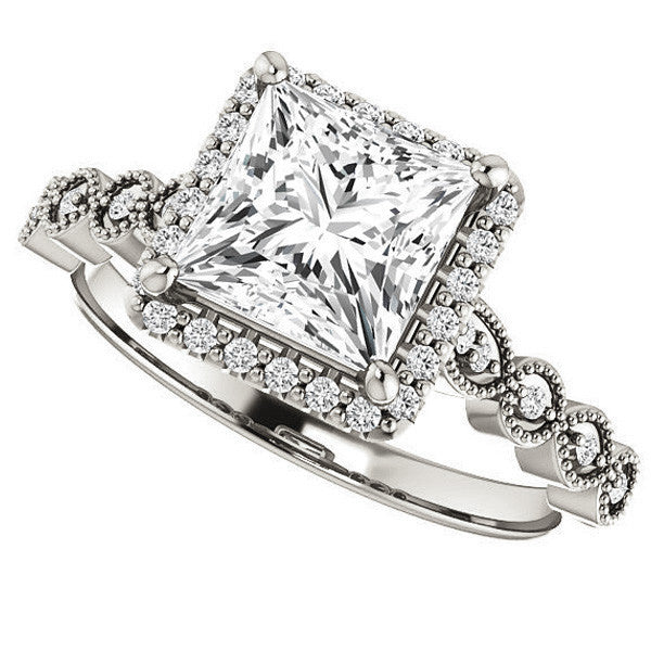 Princess cut Scalloped Halo Engagement Ring