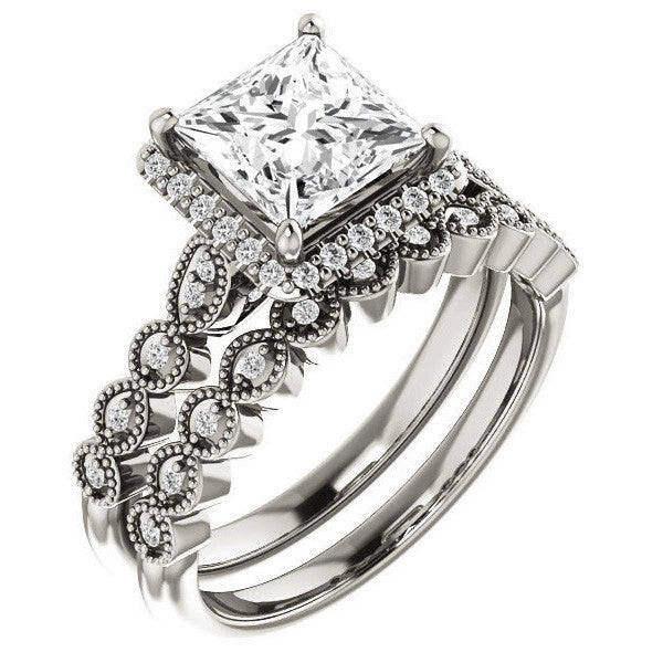 Princess cut Scalloped Halo Engagement Ring