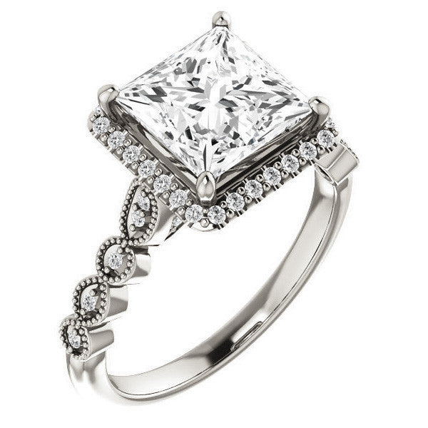 Princess cut Scalloped Halo Engagement Ring