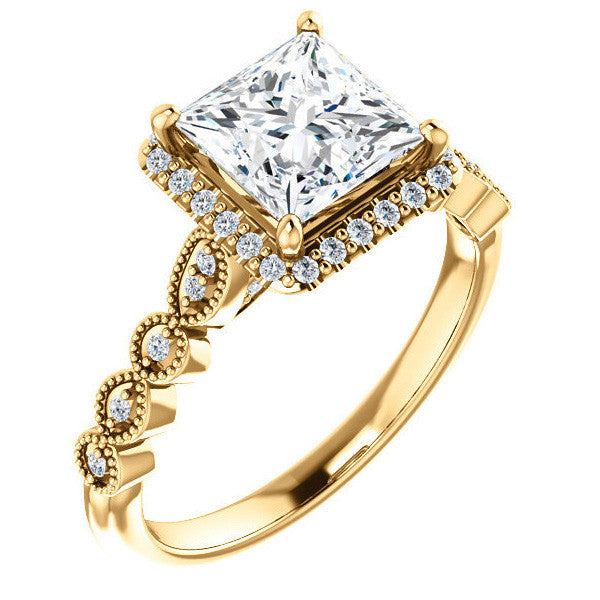 Princess cut Scalloped Halo Engagement Ring