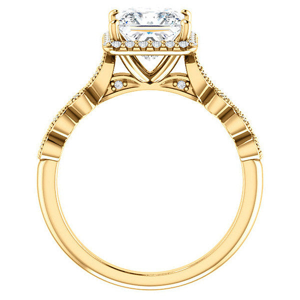 Princess cut Scalloped Halo Engagement Ring