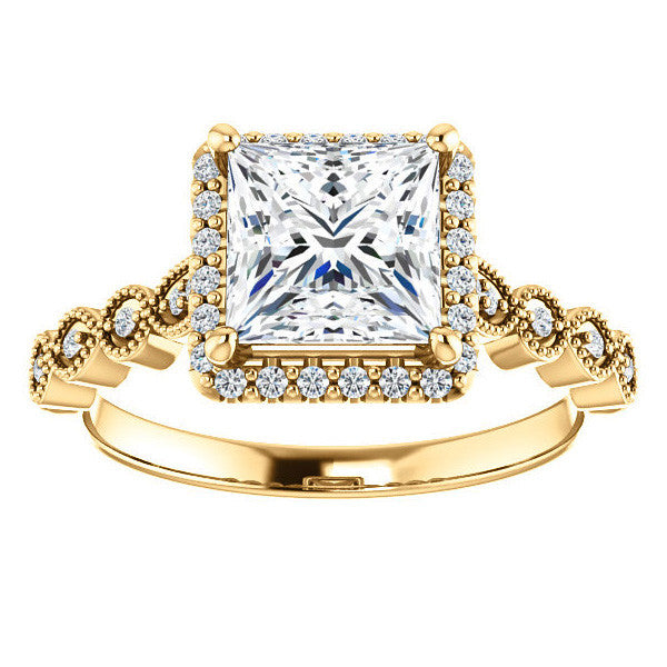 Princess cut Scalloped Halo Engagement Ring