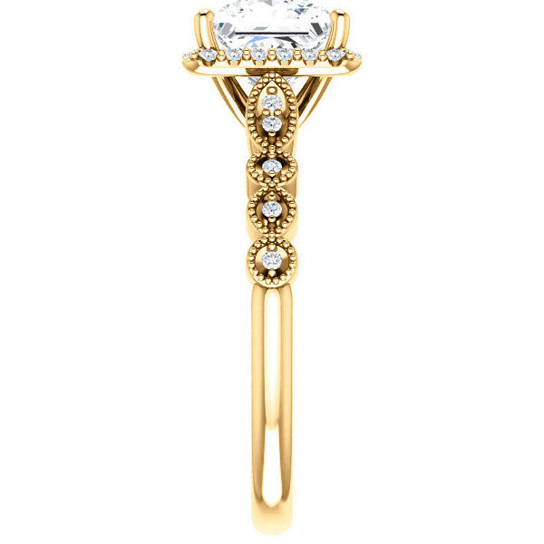 Princess cut Scalloped Halo Engagement Ring