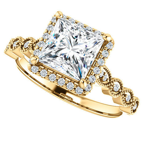 Princess cut Scalloped Halo Engagement Ring